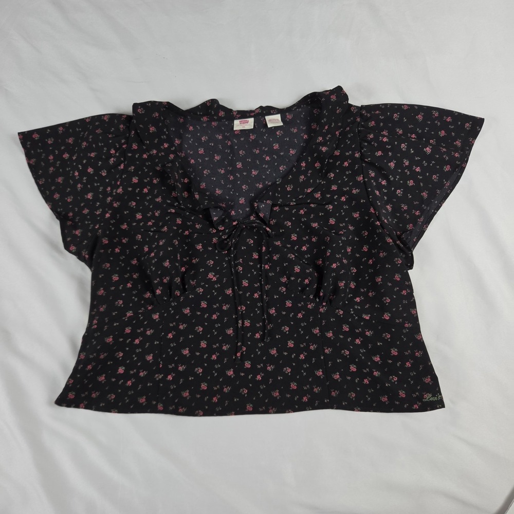 Levi's XXL Black Pink Floral Blouse Lightweight Flowy Shirt